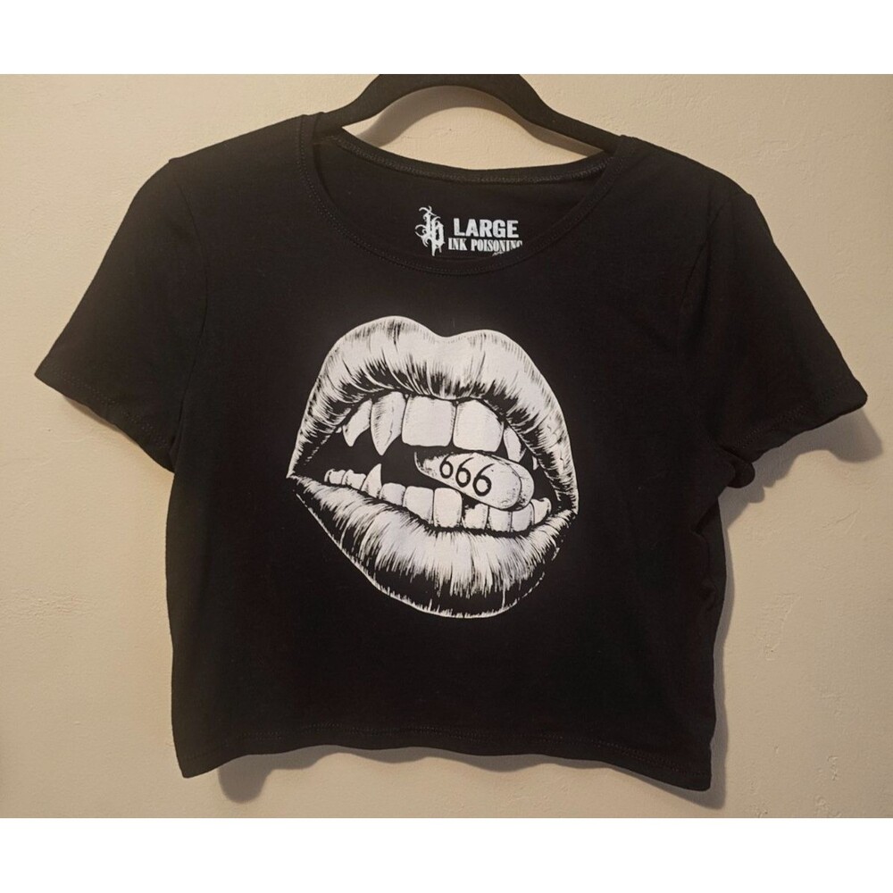Ink Poisoning Sz L 666 crop T shirt, graphic, dark